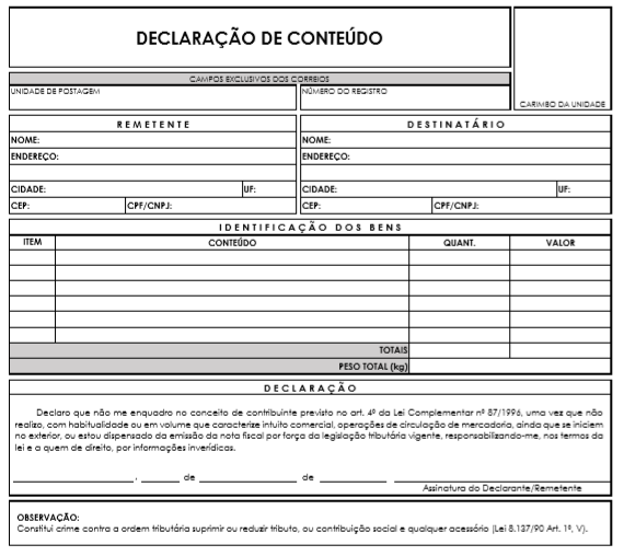 Declaração De Conteúdo Dos Correios Como Funciona 2093